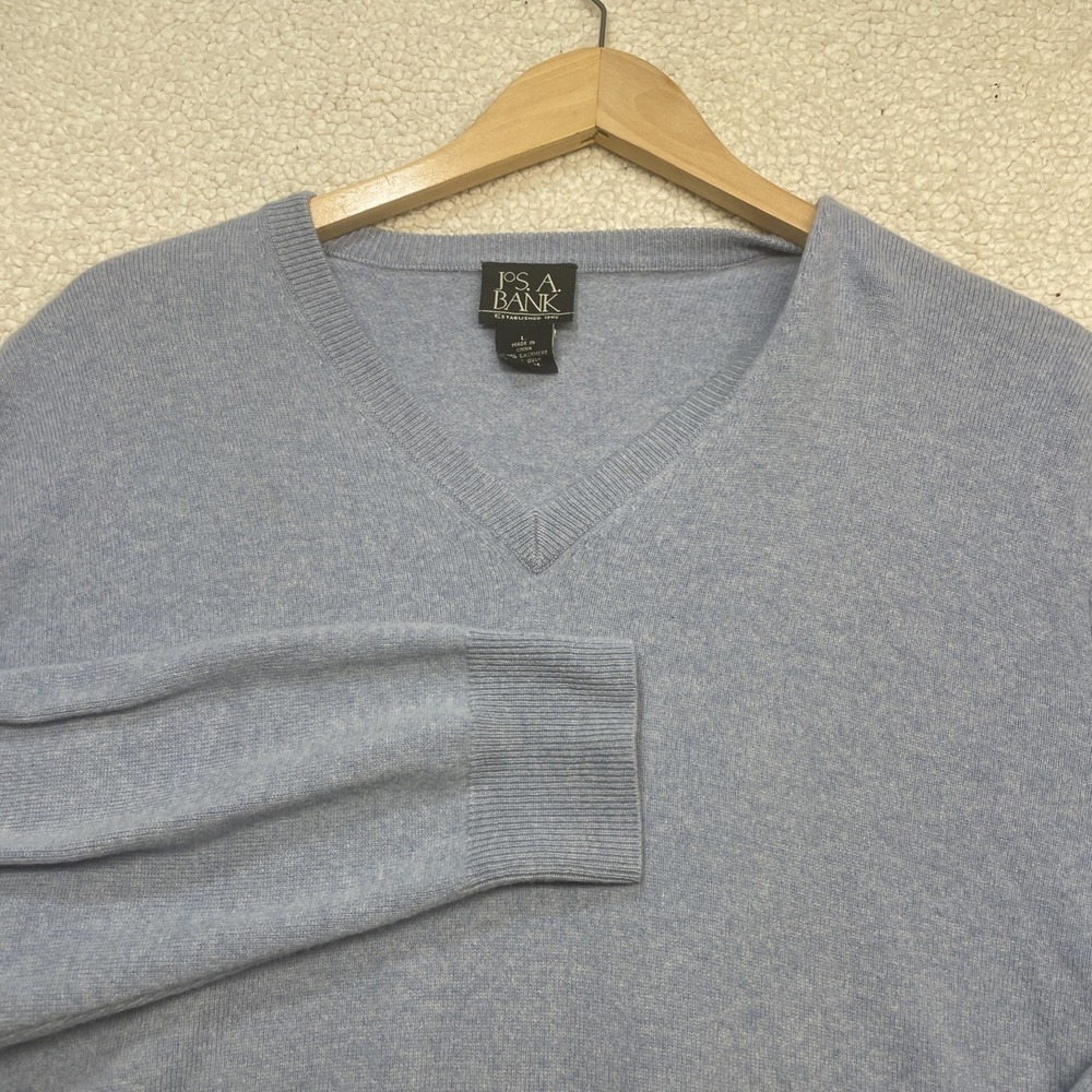 Jos. A. Bank Sweater Mens L Blue 100% Cashmere V-Neck Classic Knit 0781